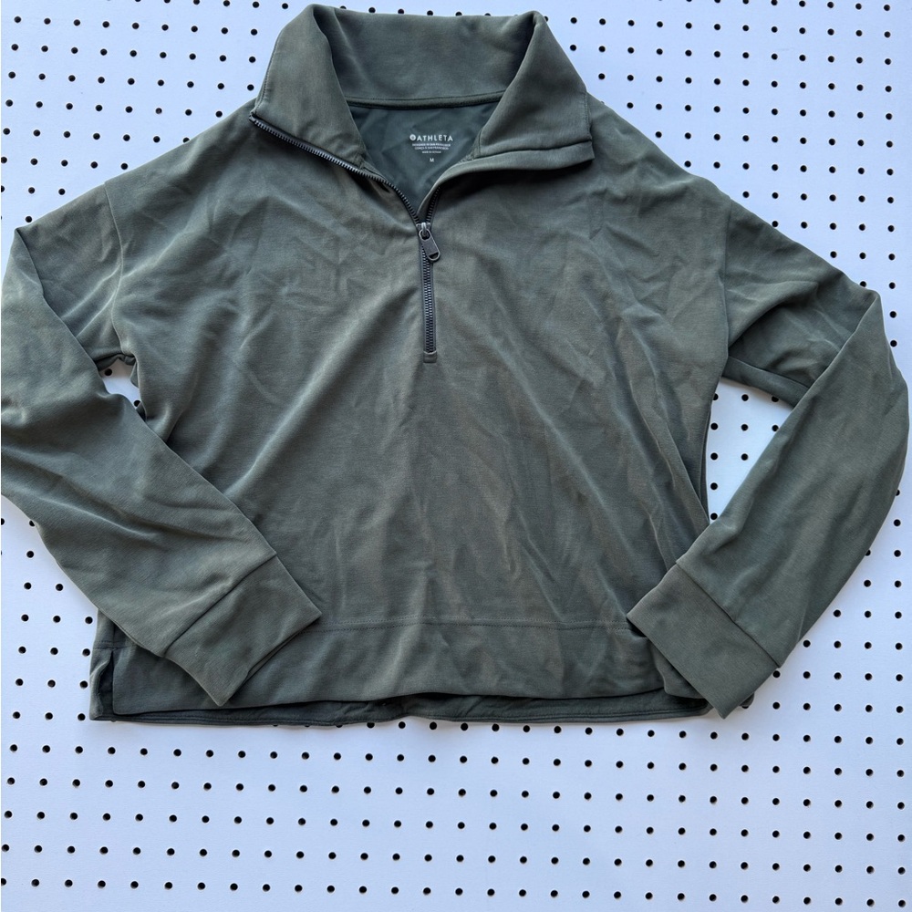 Athleta Olive Quarter-Zip Pullover Top
